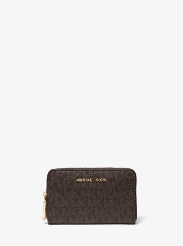 Damske Penazenky Michael Kors Small Logo and Leather Čokoláda Žlté - Doplnky Michael Kors Akcia | YGIQU-6814